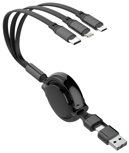3 in 1 USB Ladekabel mit Aufroll-Automatik