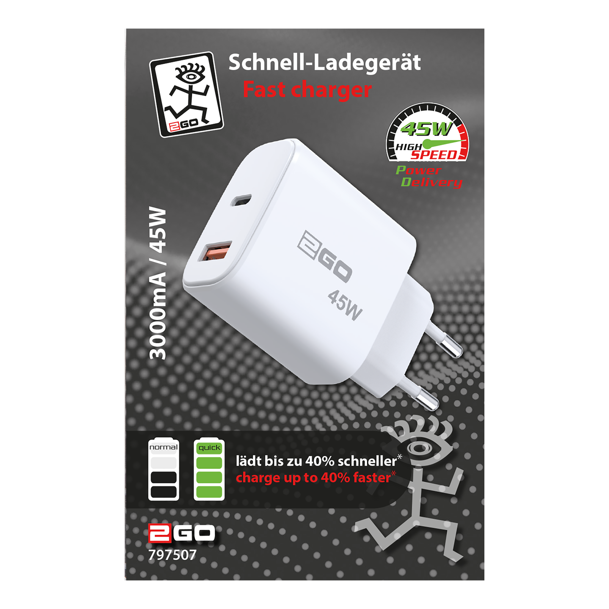 USB Ladegerät - 100 - 240 V - USB A - USB Type-C - 45 W - weiß - Verpackung