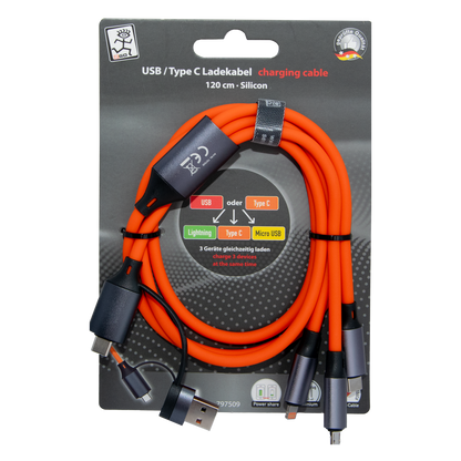 All in One USB Ladekabel - USB A / USB Type-C auf Micro-USB / 8-Pin (Lightning) / USB Type-C - 120 cm - verschiedene Farben