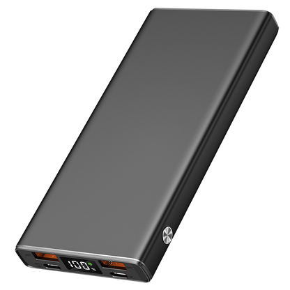 Powerbank 10000 mAh - 2 x USB A - 2 x USB Type-C - Aluminium-Gehäuse - anthrazit