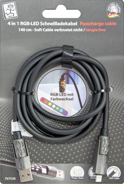 4 in 1 Multi Schnelllade- & Datenkabel - USB A / USB Type-C auf 8-Pin (Lightning) / USB Type-C - 140 cm - anthrazit
