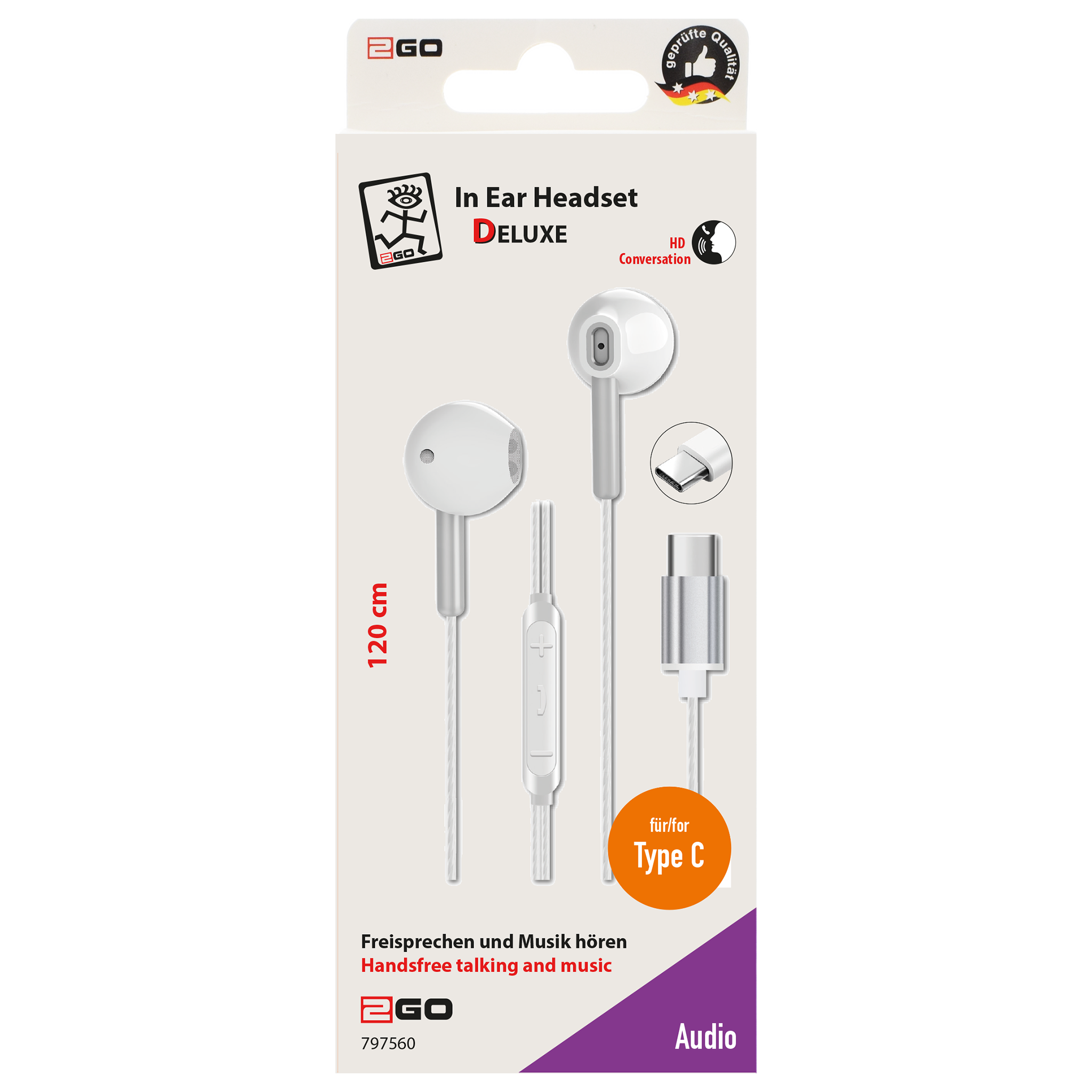 In-Ear-Headset "Deluxe" - Aluminium - Rufannahme - Lautstärkeregelung - USB Type-C