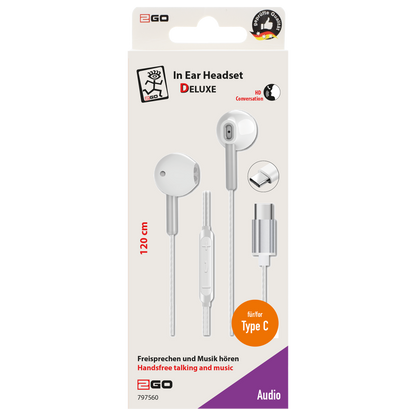 In-Ear-Headset "Deluxe" - Aluminium - Rufannahme - Lautstärkeregelung - USB Type-C