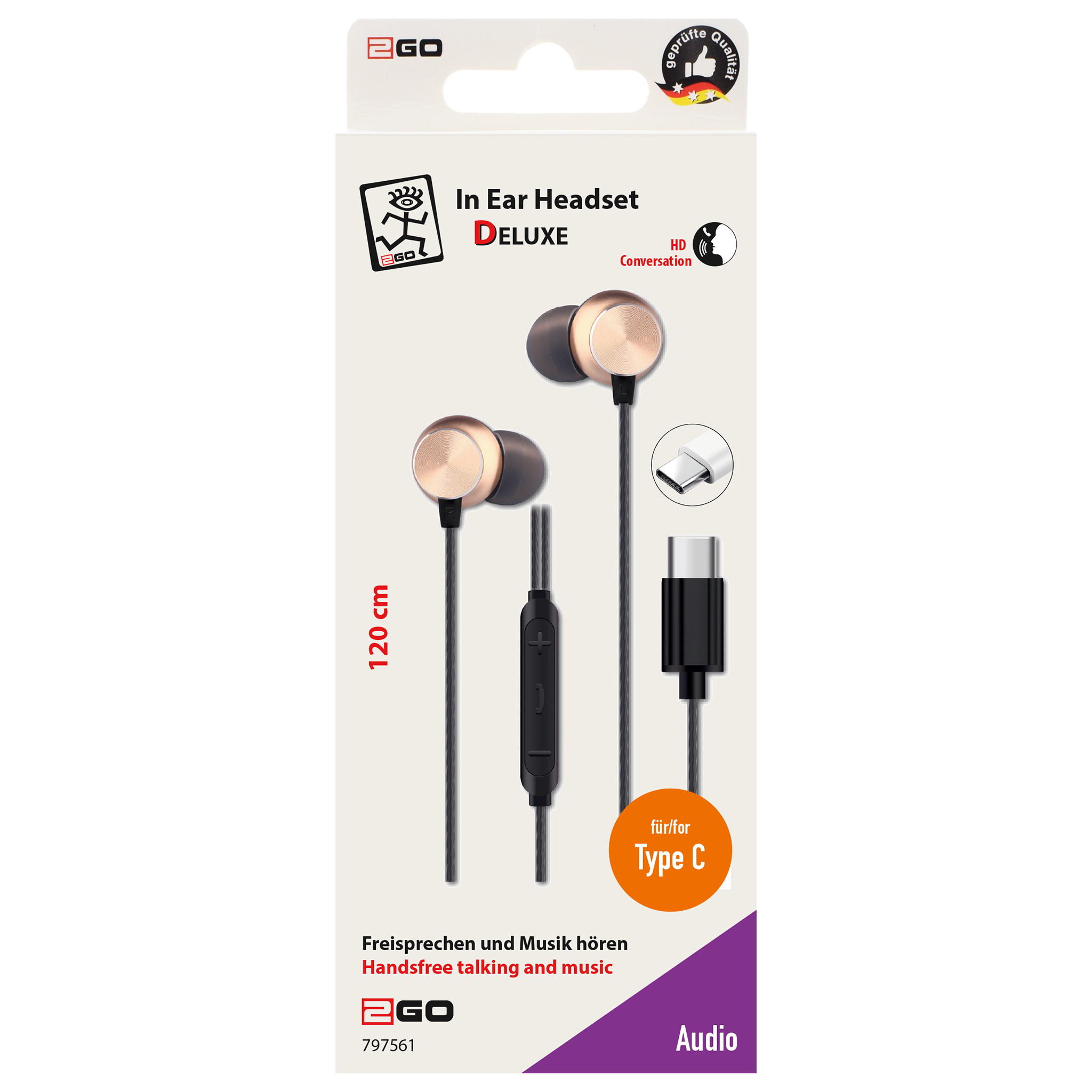 In-Ear-Headset "Deluxe" - Aluminium - Rufannahme - Lautstärkeregelung - USB Type-C