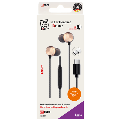 In-Ear-Headset "Deluxe" - Aluminium - Rufannahme - Lautstärkeregelung - USB Type-C