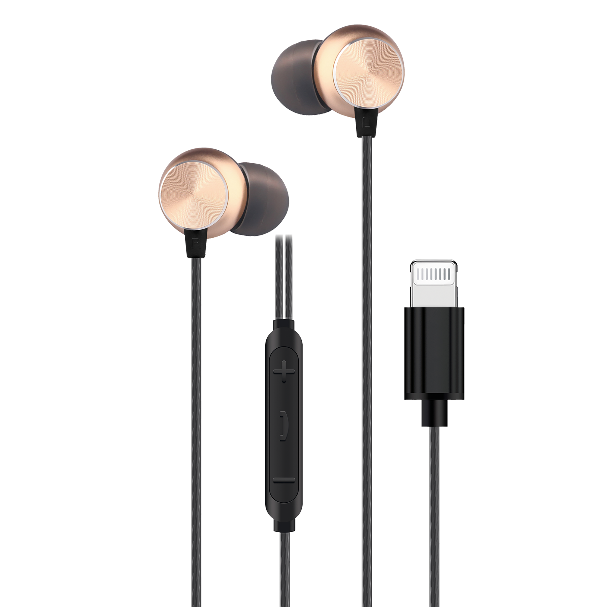 In-Ear-Headset "Deluxe" - Rufannahme - Lautstärkeregelung - 120 cm Kabellänge - 8-Pin (Lightning) - schwarz/gold