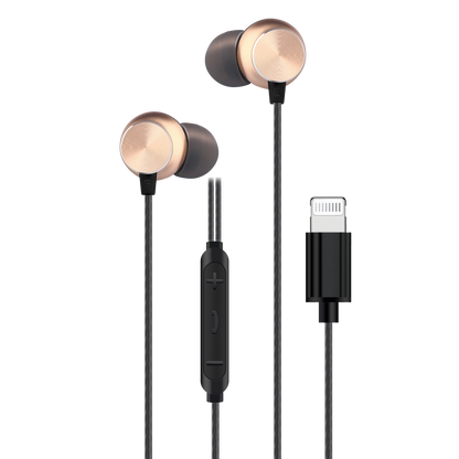 In-Ear-Headset "Deluxe" - Rufannahme - Lautstärkeregelung - 120 cm Kabellänge - 8-Pin (Lightning) - schwarz/gold