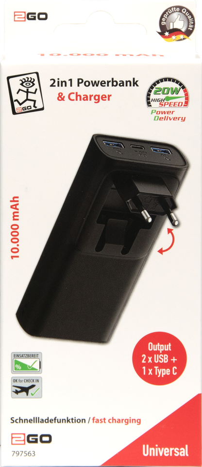 Powerbank mit Netzstecker 10000mAh