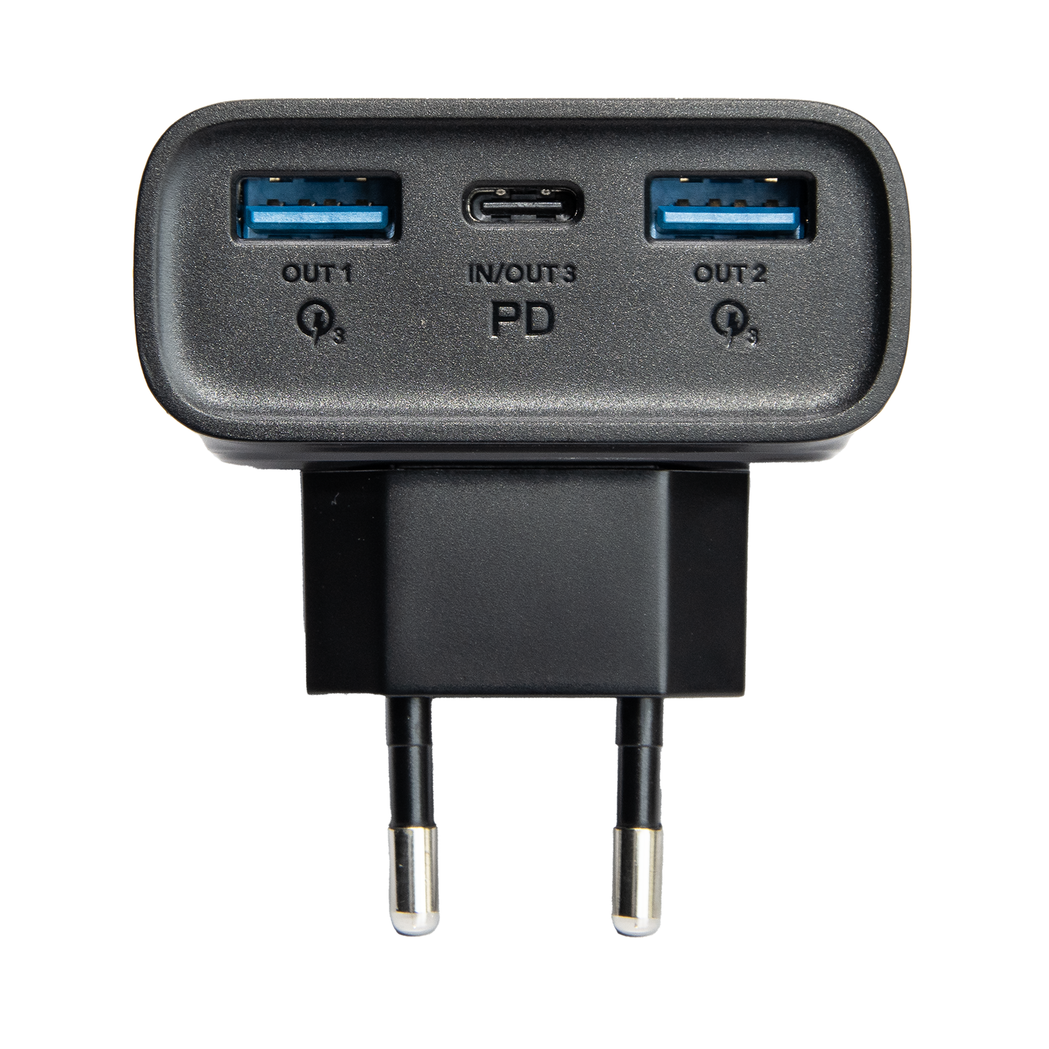 Powerbank 10000 mAh - 2x USB A - 1x USB Type-C - durchladefähig - schwarz - Anschlüsse