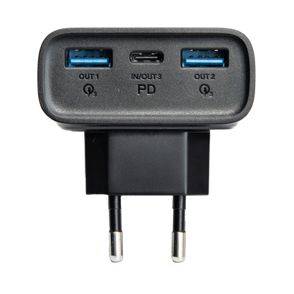 Powerbank 10000 mAh - 2x USB A - 1x USB Type-C - durchladefähig - schwarz - Anschlüsse