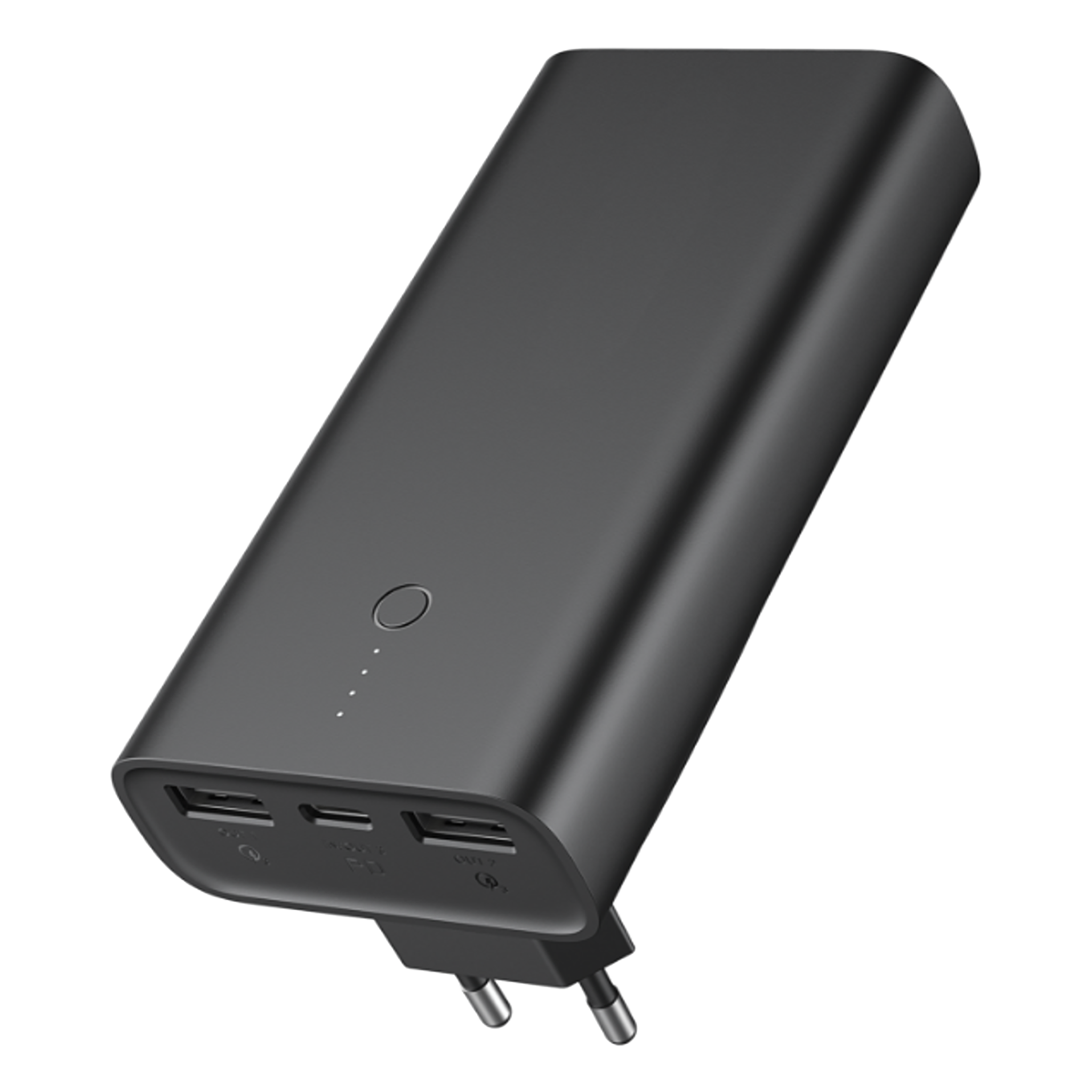 Powerbank 10000 mAh - 2x USB A - 1x USB Type-C - durchladefähig - schwarz - Frontansicht