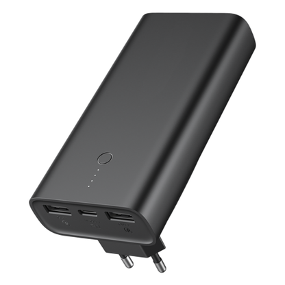 Powerbank 10000 mAh - 2x USB A - 1x USB Type-C - durchladefähig - schwarz - Frontansicht
