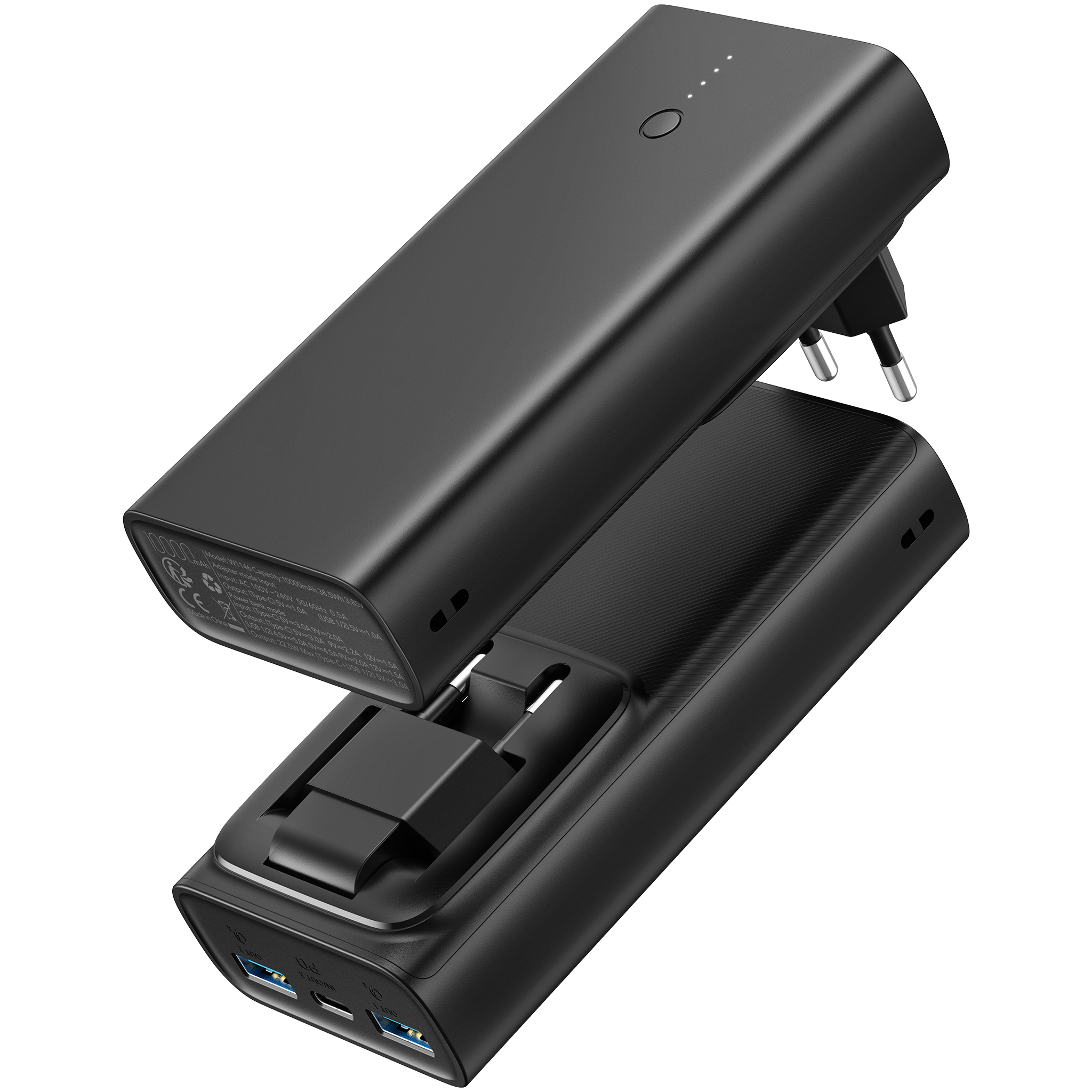Powerbank 10000 mAh - 2x USB A - 1x USB Type-C - durchladefähig - schwarz - komplett