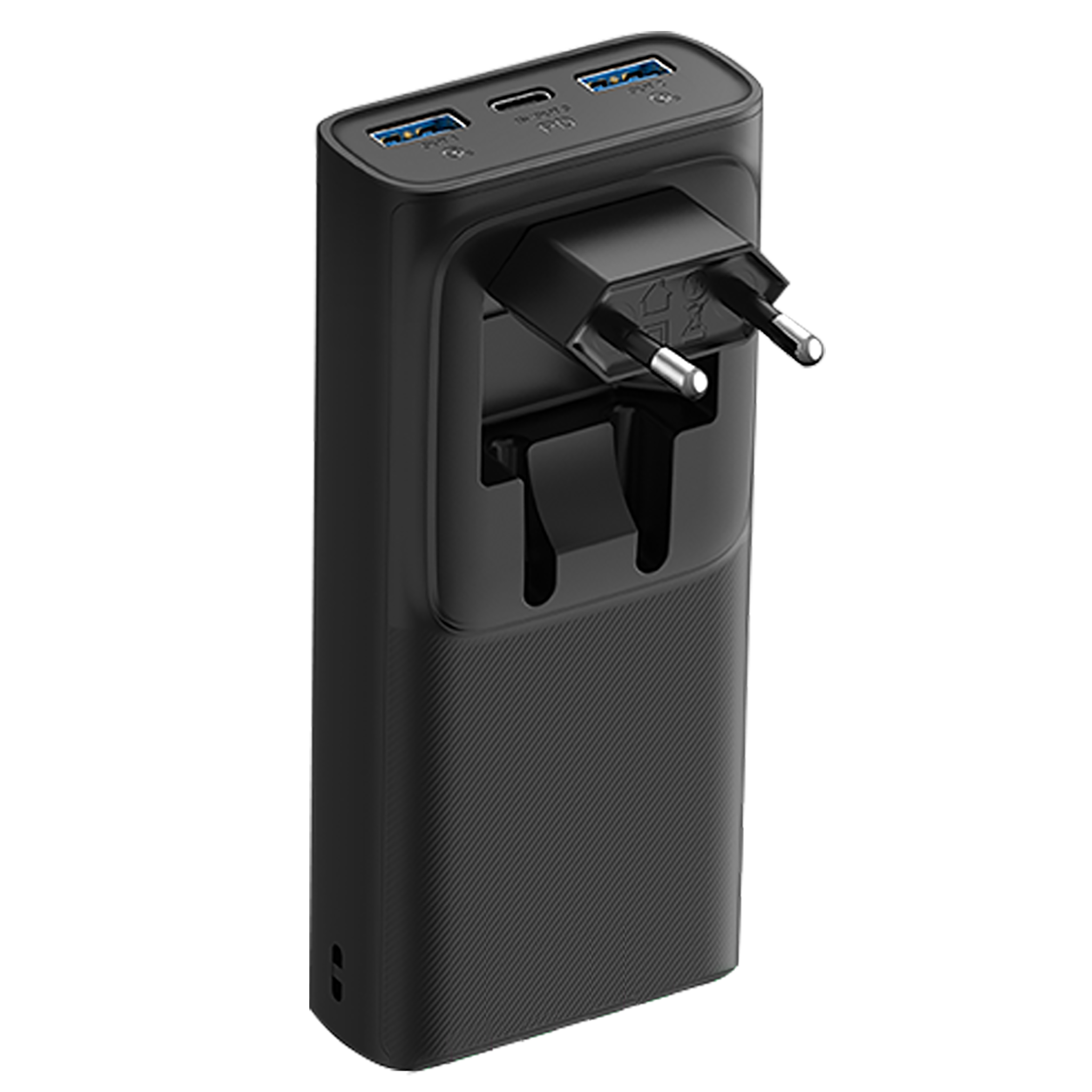 Powerbank 10000 mAh - 2x USB A - 1x USB Type-C - durchladefähig - schwarz - Rückansicht