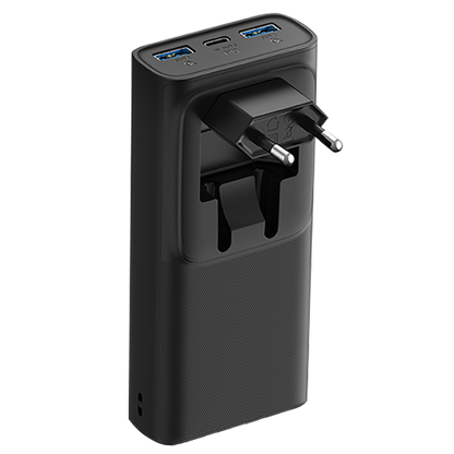 Powerbank 10000 mAh - 2x USB A - 1x USB Type-C - durchladefähig - schwarz - Rückansicht