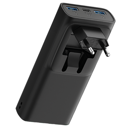 Powerbank 10000 mAh - 2x USB A - 1x USB Type-C - durchladefähig - schwarz