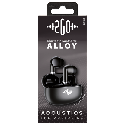 Bluetooth Headset "Alloy" - Vollmetallcase - Touch-Steuerung - Ladebox - anthrazit - Verpackung