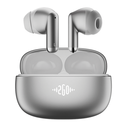 Bluetooth Headset "Alloy" - Vollmetallcase - Touch-Steuerung - Ladebox - silber