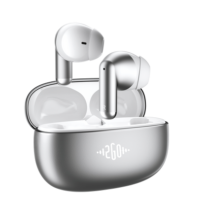 Bluetooth Headset "Alloy" - Vollmetallcase - Touch-Steuerung - Ladebox - silber