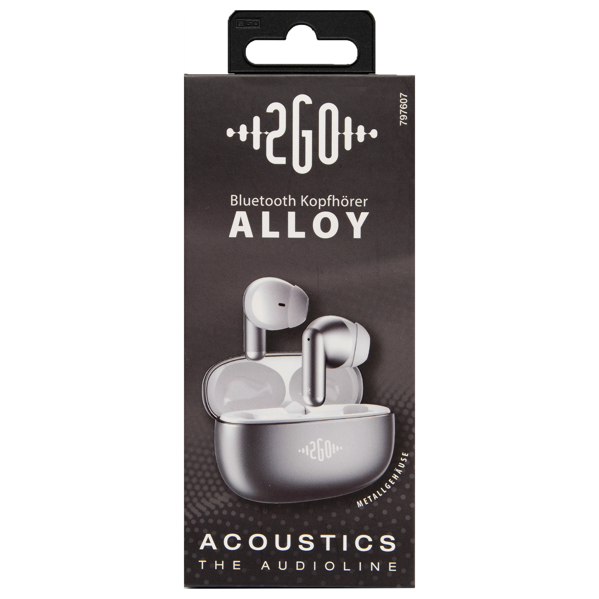 Bluetooth Headset "Alloy" - Vollmetallcase - Touch-Steuerung - Ladebox - silber - Verpackung