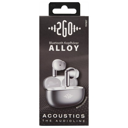 Bluetooth Headset "Alloy" - Vollmetallcase - Touch-Steuerung - Ladebox - silber - Verpackung