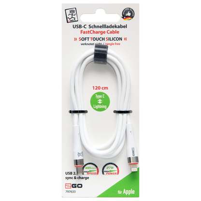USB Datenkabel - USB Type-C auf 8-Pin (Lightning) - Soft Touch Silikon - 120 cm - verschiedene Farben