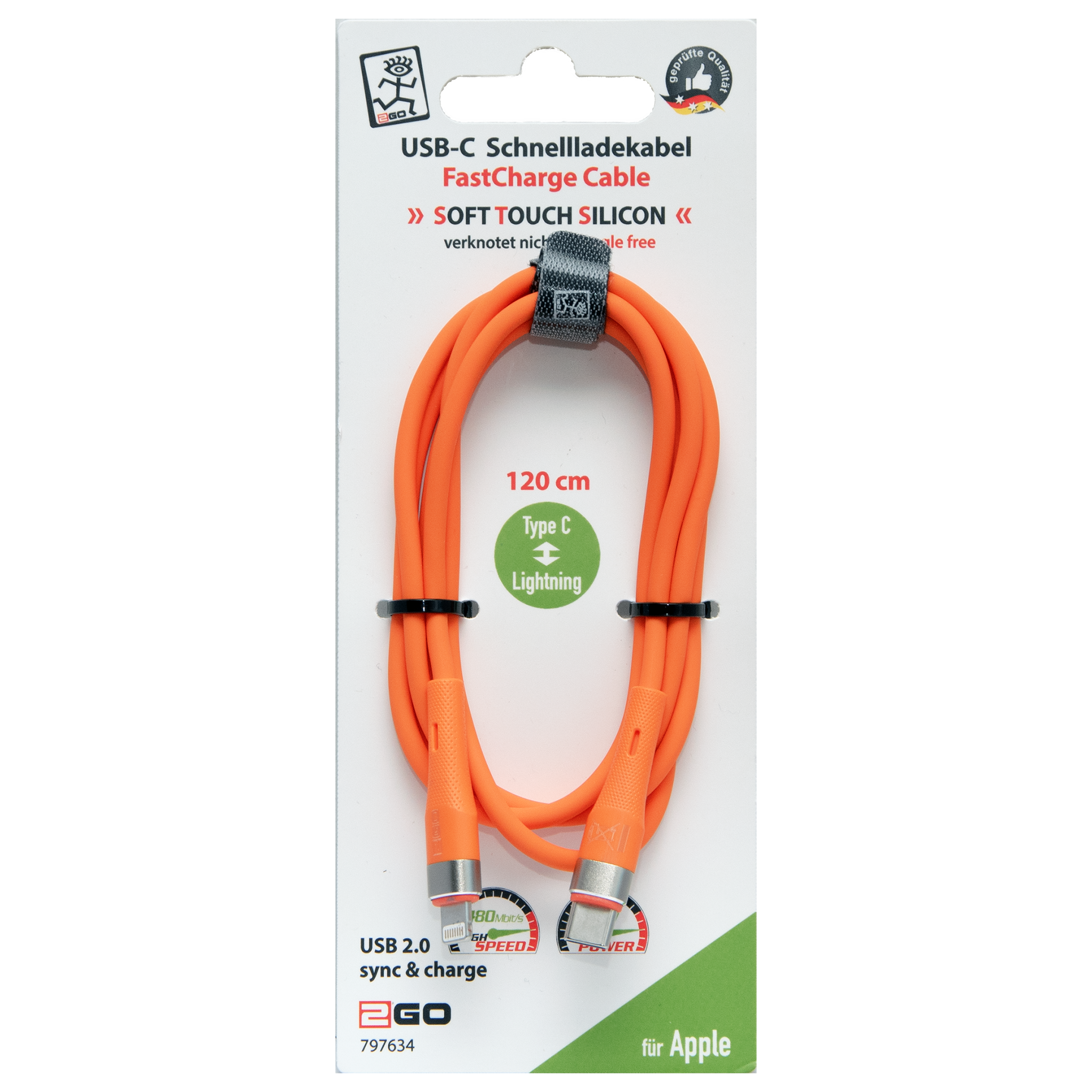 USB Datenkabel - USB Type-C auf 8-Pin (Lightning) - Soft Touch Silikon - 120 cm - verschiedene Farben