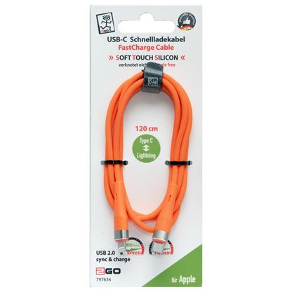 USB Datenkabel - USB Type-C auf 8-Pin (Lightning) - Soft Touch Silikon - 120 cm - verschiedene Farben