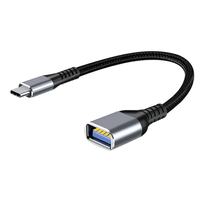 OTG Adapter - USB Type-C auf USB A - USB 3.0 - Nylonmantel - Aluminiumstecker - silber